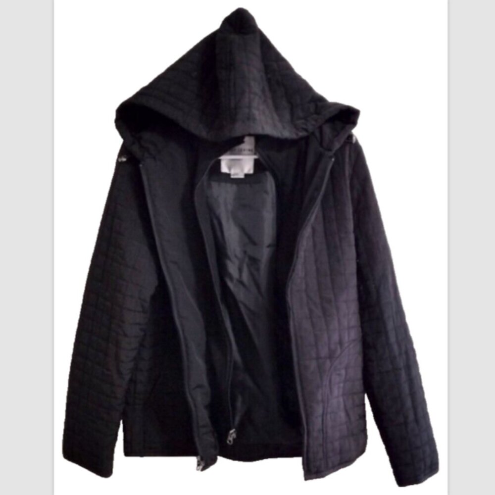 Larry Levine Sport Women's Small Black Quilted Hooded Zippered Jacket